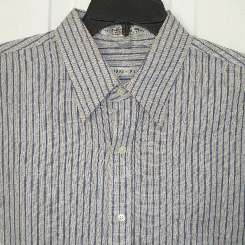 Geoffrey Beene Mens L/S Blue Gray Cotton Button Down Dress Shirt-Size 16.5/34
